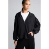 Defacto H5189AXBK81 Siyah Ultra Yumuşak Oversize Fermuarlı Kapüşonlu Cepli Basic Sweatshirt Hırka