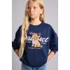 Defacto I4159A8NV244 Lacivert Relax Fit Bisiklet Yaka Baskılı Sweatshirt Kız Çocuk
