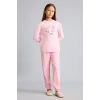 Defacto I2285A8PN149 Pembe %100 Pamuk Baskılı Uzun Kollu Üst Lastikli Paça Alt 2li Pijama Takımı Kız Çocuk