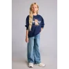 Defacto I4159A8NV244 Lacivert Relax Fit Bisiklet Yaka Baskılı Sweatshirt Kız Çocuk