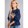 Defacto I4159A8NV244 Lacivert Relax Fit Bisiklet Yaka Baskılı Sweatshirt Kız Çocuk