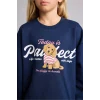 Defacto I4159A8NV244 Lacivert Relax Fit Bisiklet Yaka Baskılı Sweatshirt Kız Çocuk