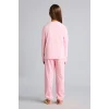 Defacto I2285A8PN149 Pembe %100 Pamuk Baskılı Uzun Kollu Üst Lastikli Paça Alt 2li Pijama Takımı Kız Çocuk