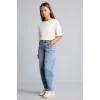 Defacto H8895A8NM28 Mavi %100 Pamuk Pens Detaylı Cepli Baggy Fit Jean Pantolon Kız Çocuk