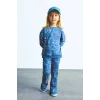 Defacto I3663A5BE341 Mavi Kalp Desenli Bisiklet Yaka Sweatshirt Esnek Belli İspanyol Paça Alt 2li Takım Kız Bebek