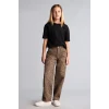 Defacto I1701A8BN335 Kahve Leopar Desenli Baggy Fit Esnek Bantlı Paça Gabardin Pantolon Kız Çocuk