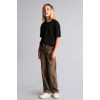 Defacto I1701A8BN335 Kahve Leopar Desenli Baggy Fit Esnek Bantlı Paça Gabardin Pantolon Kız Çocuk