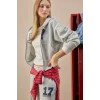 Defacto H4218AXGR110 Gri Fıtted Kapüşonlu Kalın Kumaş Fermuarlı İşlemeli Sweatshirt Hırka
