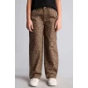 Defacto I1701A8BN335 Kahve Leopar Desenli Baggy Fit Esnek Bantlı Paça Gabardin Pantolon Kız Çocuk