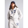 Defacto H4218AXGR110 Gri Fıtted Kapüşonlu Kalın Kumaş Fermuarlı İşlemeli Sweatshirt Hırka