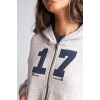 Defacto H4218AXGR110 Gri Fıtted Kapüşonlu Kalın Kumaş Fermuarlı İşlemeli Sweatshirt Hırka
