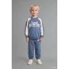 Defacto I0274A5BE739 Mavi %100 Pamuk Baskılı Sweatshirt Üst Elastik Bel Alt 2li Takım Erkek Bebek