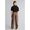 Defacto I1701A8BN335 Kahve Leopar Desenli Baggy Fit Esnek Bantlı Paça Gabardin Pantolon Kız Çocuk