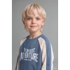 Defacto I0274A5BE739 Mavi %100 Pamuk Baskılı Sweatshirt Üst Elastik Bel Alt 2li Takım Erkek Bebek