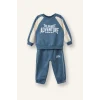 Defacto I0274A5BE739 Mavi %100 Pamuk Baskılı Sweatshirt Üst Elastik Bel Alt 2li Takım Erkek Bebek