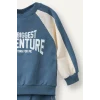Defacto I0274A5BE739 Mavi %100 Pamuk Baskılı Sweatshirt Üst Elastik Bel Alt 2li Takım Erkek Bebek