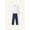 Defacto H7607AXWT34 Beyaz %100 Pamuk New Regular Fit Uzun Kollu Düğme Detaylı Üst Çizgili Alt 2li Pijama Takımı