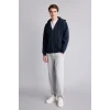 Defacto D7599AXNV64 Lacivert Relax Fit Kapüşonlu İçi Yumuşak Tüylü Kanguru Cepli Fermuarlı Sweatshirt