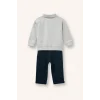 Defacto I0275A5GR91 Gri Polo Yaka Uzun Kollu Üst Geniş Paça Alt 2li Takım Erkek Bebek