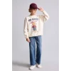 Defacto I3298A8BG734 Bej Oversize Bisiklet Yaka Ayıcık Figürlü Baskılı Uzun Kollu Sweatshirt Erkek Çocuk