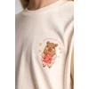 Defacto I2286A8ER233 Ekru Bisiklet Yaka Uzun Kollu Baskılı Regular Fit 2li Pijama Takımı Kız Çocuk