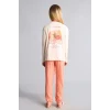 Defacto I2286A8ER233 Ekru Bisiklet Yaka Uzun Kollu Baskılı Regular Fit 2li Pijama Takımı Kız Çocuk