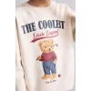Defacto I3298A8BG734 Bej Oversize Bisiklet Yaka Ayıcık Figürlü Baskılı Uzun Kollu Sweatshirt Erkek Çocuk