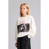 Defacto I3553A8ER105 Ekru Kpop - Demon Hunters Relax Fit Baskılı Bisiklet Yaka Sweatshirt Kız Çocuk