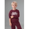 Defacto H8483A5BR115 Bordo %100 Pamuk Bisiklet Yaka Baskılı Sweatshirt Üst Esnek Belli Eşofman Altı 2li Takım Erkek Bebek