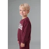 Defacto H8483A5BR115 Bordo %100 Pamuk Bisiklet Yaka Baskılı Sweatshirt Üst Esnek Belli Eşofman Altı 2li Takım Erkek Bebek