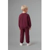 Defacto H8483A5BR115 Bordo %100 Pamuk Bisiklet Yaka Baskılı Sweatshirt Üst Esnek Belli Eşofman Altı 2li Takım Erkek Bebek
