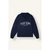 Defacto I3316AXNV251 Lacivert Okula Dönüş Relax Fıt Polo Yaka Baskılı Kalın Sweatshirt Kumaşı Sweatshirt