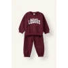 Defacto H8483A5BR115 Bordo %100 Pamuk Bisiklet Yaka Baskılı Sweatshirt Üst Esnek Belli Eşofman Altı 2li Takım Erkek Bebek