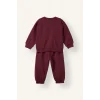 Defacto H8483A5BR115 Bordo %100 Pamuk Bisiklet Yaka Baskılı Sweatshirt Üst Esnek Belli Eşofman Altı 2li Takım Erkek Bebek