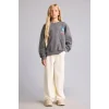 Defacto I5227A8GR206 Gri Dısney Lılo & Stıtch Sırt Baskılı Relax Fit Bisiklet Yaka Sweatshirt Kız Çocuk