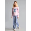 Defacto I1875A8PN693 Pembe %100 Pamuk Dısney Lılo & Stıtch Lisanslı Uzun Kolu Pijama Üstü Esnek Belli Uzun Pijama Altı 2li Pijama Takımı Kız Çocuk