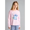 Defacto I1875A8PN693 Pembe %100 Pamuk Dısney Lılo & Stıtch Lisanslı Uzun Kolu Pijama Üstü Esnek Belli Uzun Pijama Altı 2li Pijama Takımı Kız Çocuk