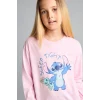Defacto I1875A8PN693 Pembe %100 Pamuk Dısney Lılo & Stıtch Lisanslı Uzun Kolu Pijama Üstü Esnek Belli Uzun Pijama Altı 2li Pijama Takımı Kız Çocuk