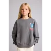 Defacto I5227A8GR206 Gri Dısney Lılo & Stıtch Sırt Baskılı Relax Fit Bisiklet Yaka Sweatshirt Kız Çocuk