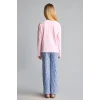Defacto I1875A8PN693 Pembe %100 Pamuk Dısney Lılo & Stıtch Lisanslı Uzun Kolu Pijama Üstü Esnek Belli Uzun Pijama Altı 2li Pijama Takımı Kız Çocuk