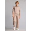 Defacto H9689A8BN615 Kahve Regular Fit Yarım Fermuarlı Dik Yaka İçi Yumuşak Tüylü Yazı İşlemeli Sweatshirt Erkek Çocuk