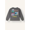 Defacto I5227A8GR206 Gri Dısney Lılo & Stıtch Sırt Baskılı Relax Fit Bisiklet Yaka Sweatshirt Kız Çocuk