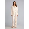 Defacto I5522AXBG824 Bej Regular Fit Çiçekli Uzun Kollu Üst Geniş Kesim Alt Pijama Takımı