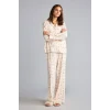 Defacto I5522AXBG824 Bej Regular Fit Çiçekli Uzun Kollu Üst Geniş Kesim Alt Pijama Takımı