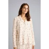 Defacto I5522AXBG824 Bej Regular Fit Çiçekli Uzun Kollu Üst Geniş Kesim Alt Pijama Takımı