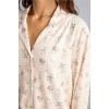 Defacto I5522AXBG824 Bej Regular Fit Çiçekli Uzun Kollu Üst Geniş Kesim Alt Pijama Takımı