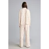 Defacto I5522AXBG824 Bej Regular Fit Çiçekli Uzun Kollu Üst Geniş Kesim Alt Pijama Takımı