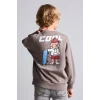 Defacto I0114A8BN571 Kahve Oversize Bisiklet Yaka Sırt Baskılı İçi Yumuşak Tüylü Sweatshirt Erkek Çocuk