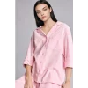 Defacto I1000AXPN440 Pembe Oversıze Pijama Yaka Keten Karışımlı Uzun Kollu Pembe Gömlek