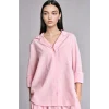 Defacto I1000AXPN440 Pembe Oversıze Pijama Yaka Keten Karışımlı Uzun Kollu Pembe Gömlek